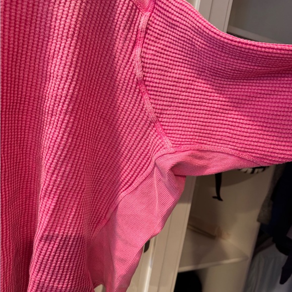 Free People Women's Pink Waffle-Knit Long Sleeve Top - Picture 3 of 6